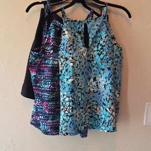Lot of Two Multicolor Tankinis Size 16 and Black Skirt Size 14.